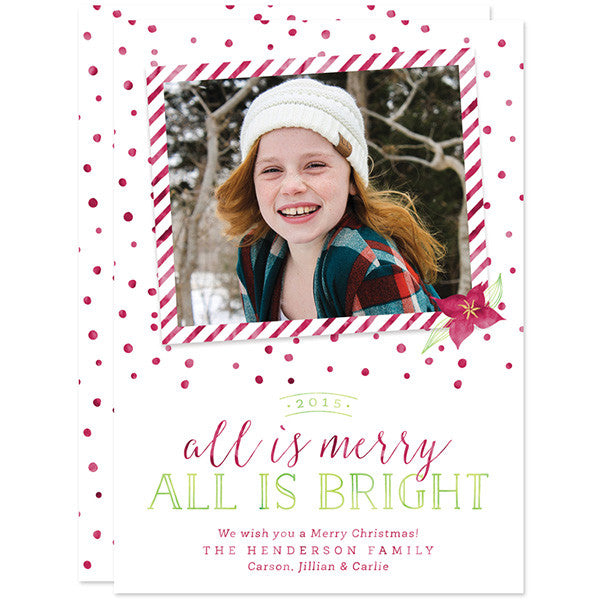All Is Merry All Is Bright Christmas Holiday Photo Cards by The Spotted Olive