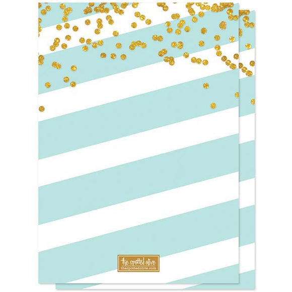 Baby Shower Invitations - Aqua Stripes & Gold Confetti - The Spotted Olive - Back