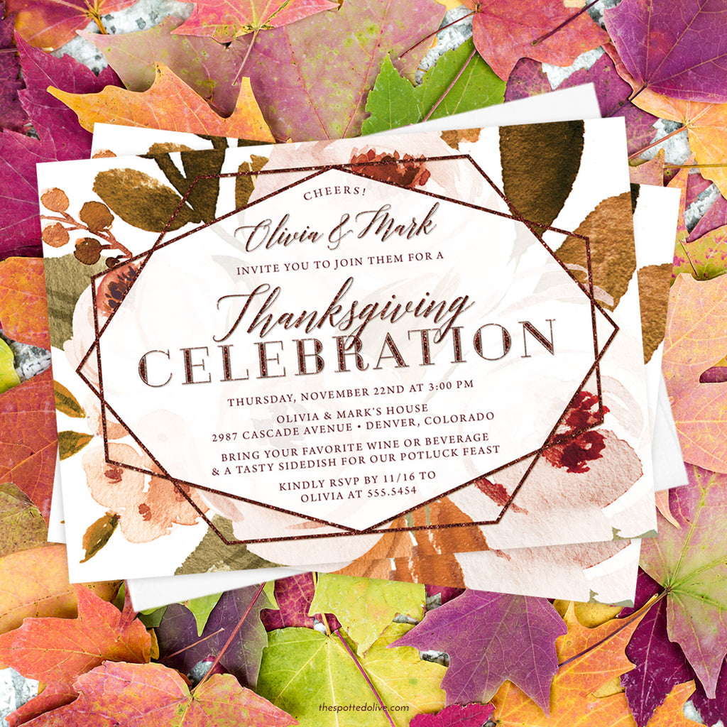 Autumn Florals Thanksgiving Dinner Invitations by The Spotted Olive - Scene