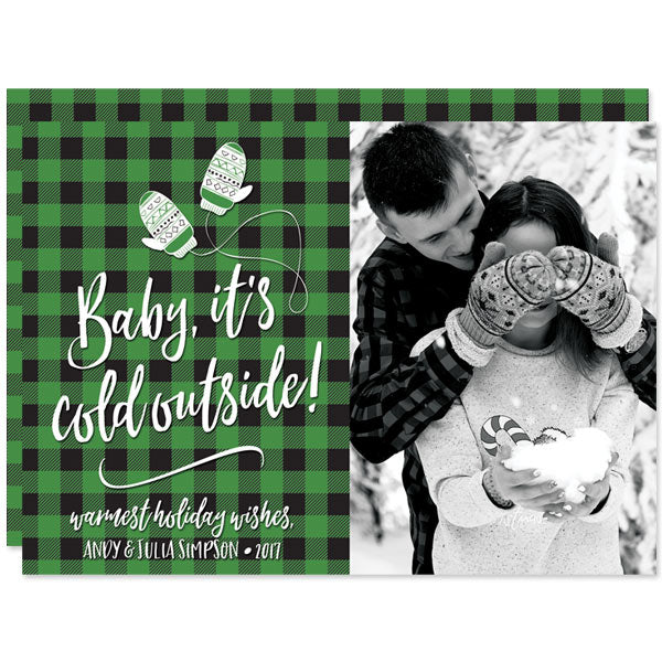 Baby, It’s Cold Outside Buffalo Plaid Holiday Photo Cards by The Spotted Olive