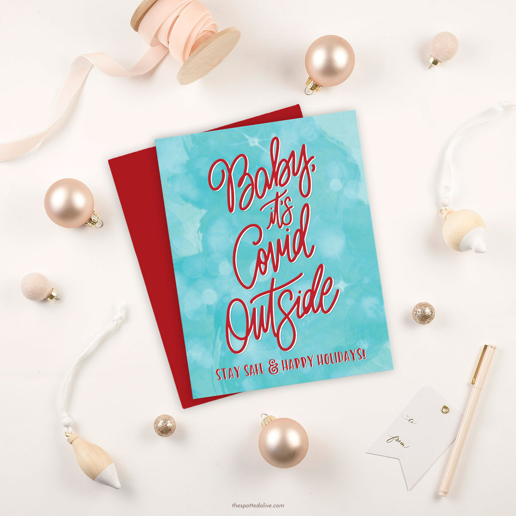Baby, It’s Covid Outside Holiday Card by The Spotted Olive - Scene