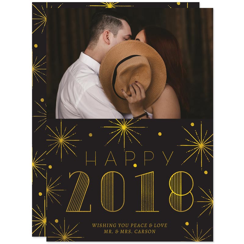 Black & Gold Bursts New Year Photo Cards by The Spotted Olive