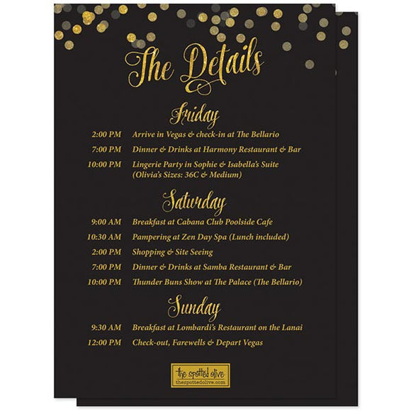 Bachelorette Weekend Invitations - Black & Gold Confetti - The Spotted Olive
