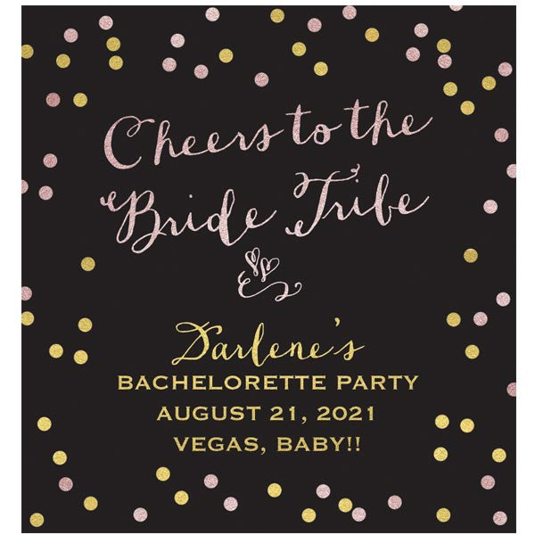 Black Gold & Pink Confetti Bachelorette Party Wine Labels by The Spotted Olive