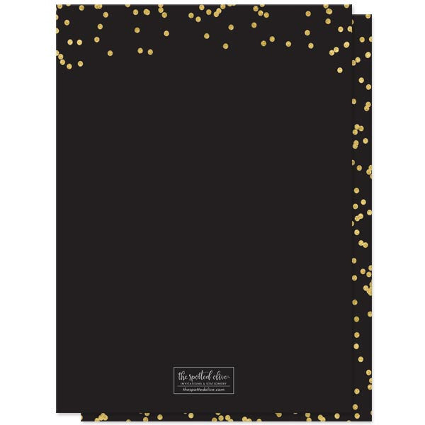Black Silver & Gold Confetti Sweet 16 Invitations by The Spotted Olive - Back