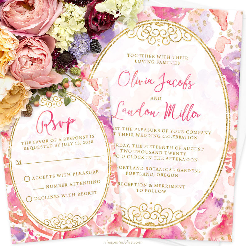 Blissful Blooms Watercolor Floral Wedding Invitations by The Spotted Olive - Scene