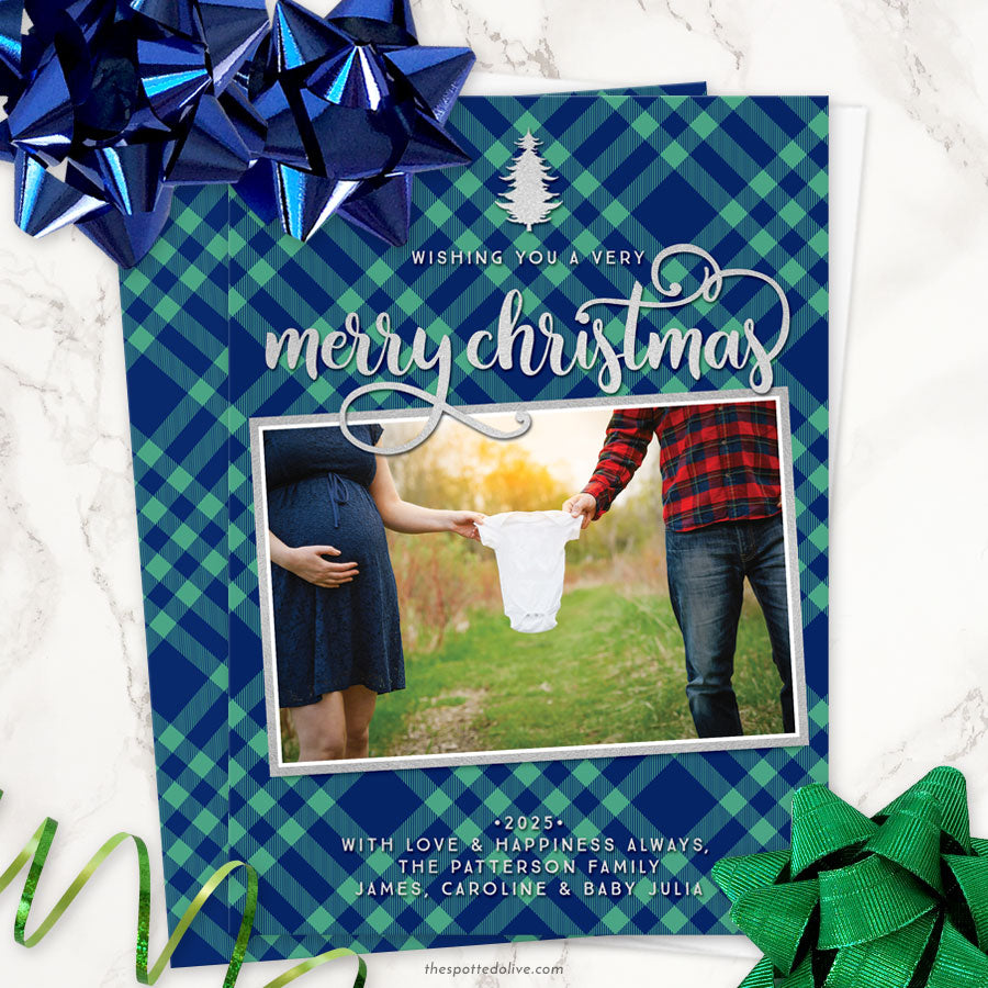 Blue & Green Plaid Holiday Photo Cards by The Spotted Olive - Scene