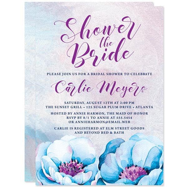 Bridal Shower Invitations - Blue & Purple Flowers