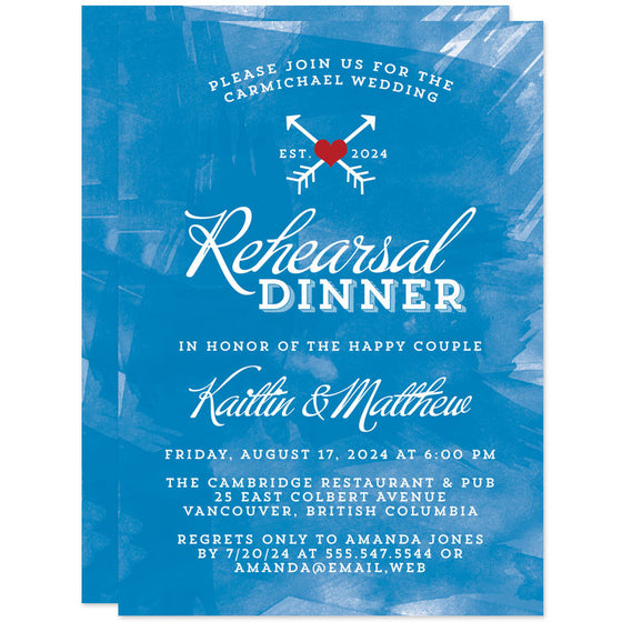 Blue Brushstrokes Rehearsal Dinner Invitations by The Spotted Olive