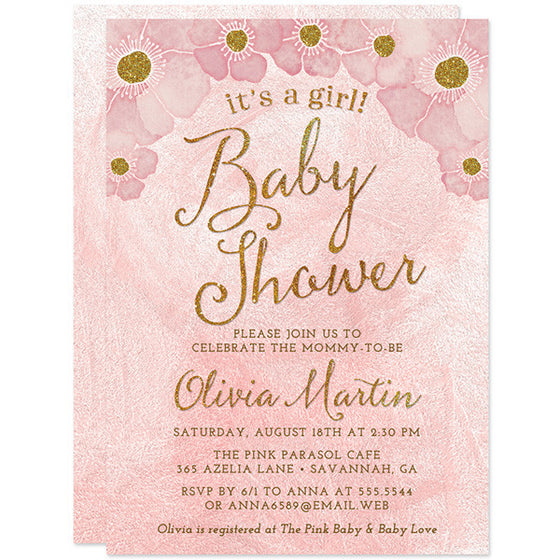 Baby Shower Invitations - Blush Pink & Gold It's A Girl - The Spotted Olive