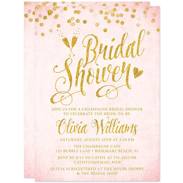 Blush Pink & Gold Bridal Shower Invitations by The Spotted Olive