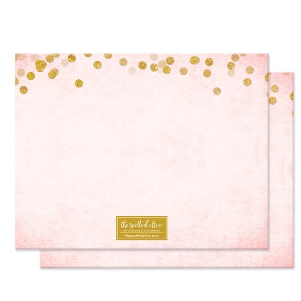 Blush Pink & Gold Confetti Personalized Note Cards by The Spotted Olive - Back