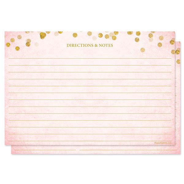 Blush Pink & Gold Confetti Personalized Recipe Cards by The Spotted Olive - Back