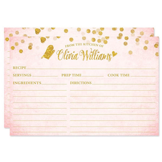 Blush Pink & Gold Confetti Personalized Recipe Cards by The Spotted Olive