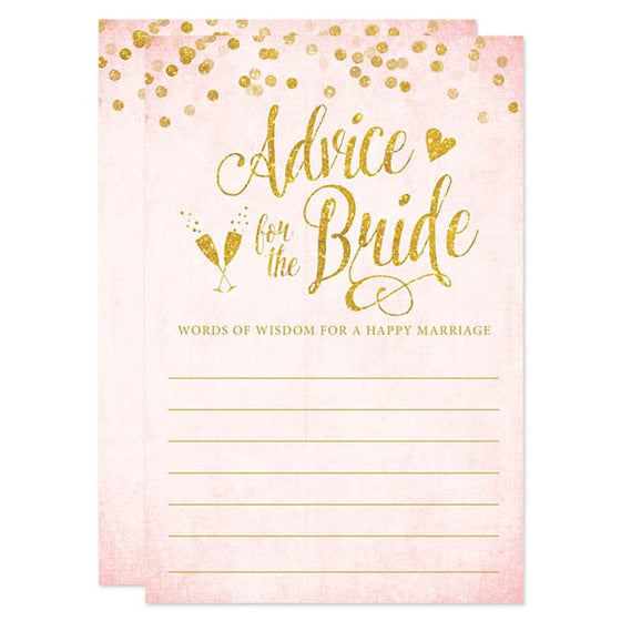 Advice for the Bride Cards - Blush Pink & Gold Confetti