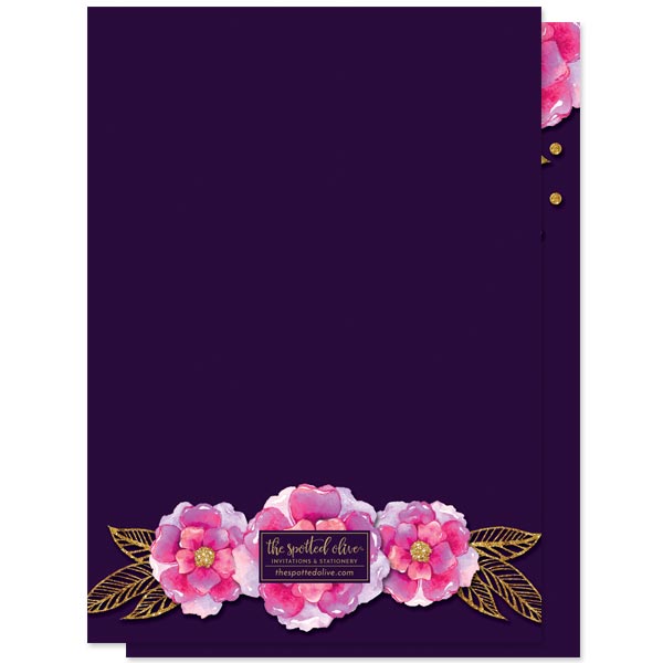 Bohemian Violet Flowers Sweet 16 Invitations by The Spotted Olive - Back