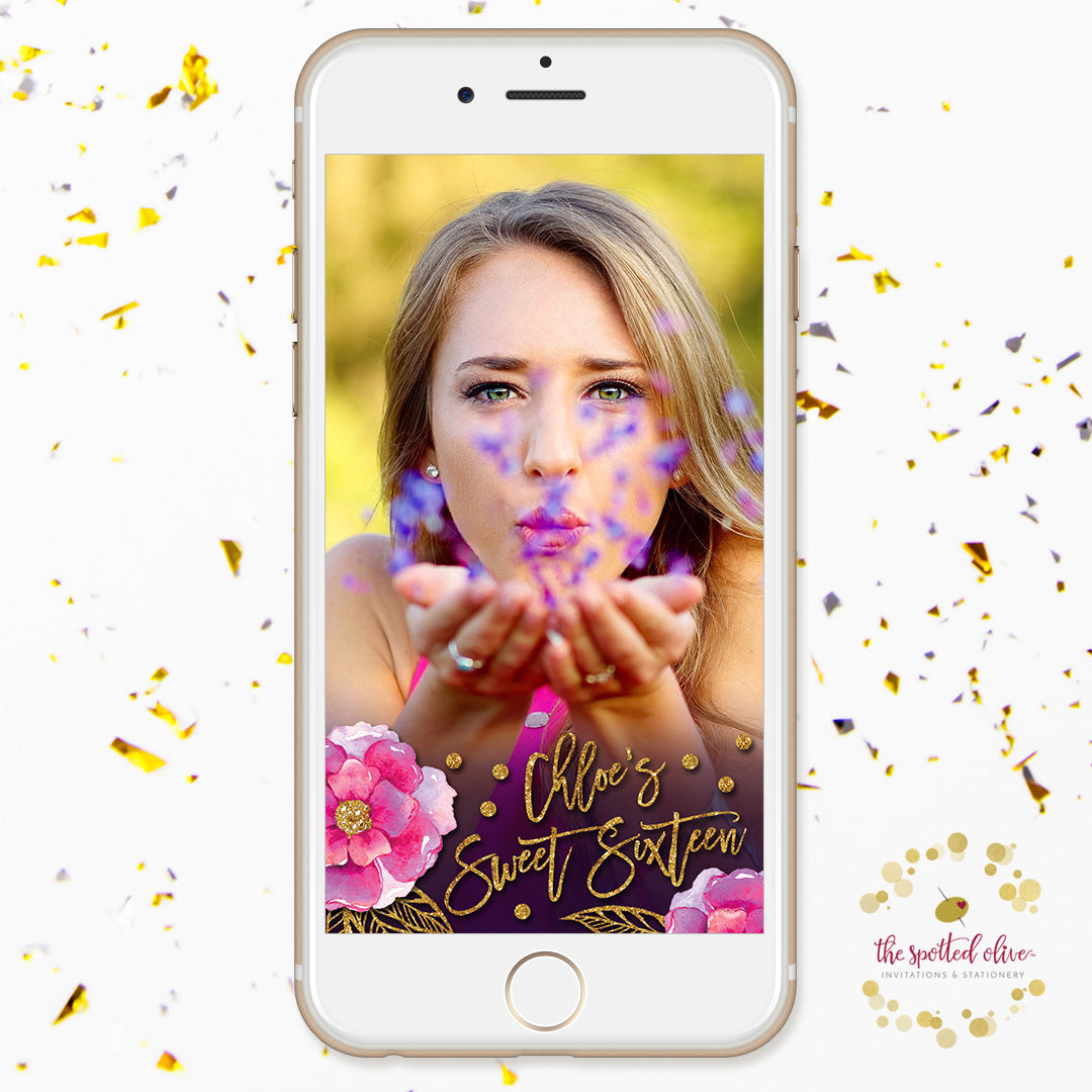 Bohemian Violet Flowers Personalized Snapchat Geofilter by The Spotted Olive