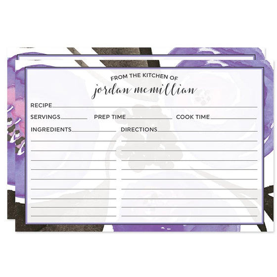 Bold Violet Floral Personalized Recipe Cards by The Spotted Olive