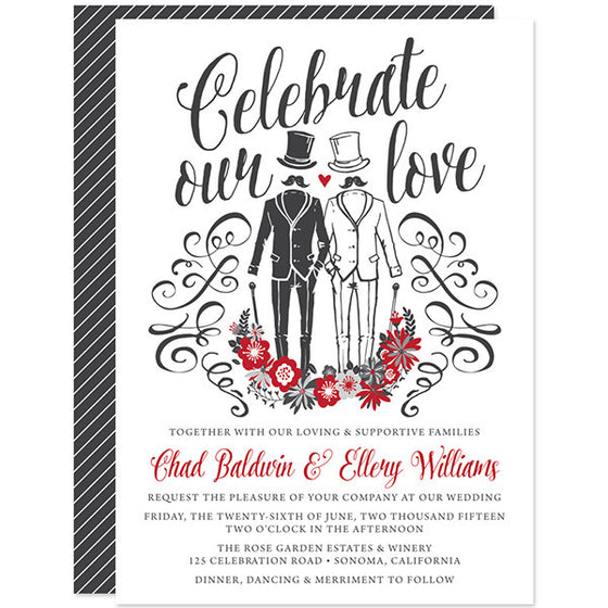 Celebrate Our Love Gentlemen's Gay Wedding Invitations by The Spotted Olive