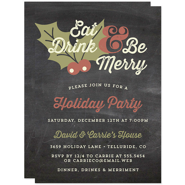 Chalkboard Holiday Party Invitations by The Spotted Olive
