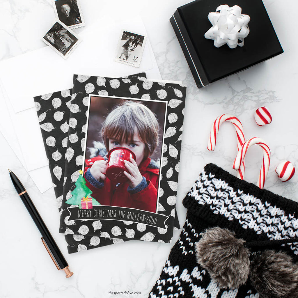Chalkboard Ornaments Holiday Photo Cards by The Spotted Olive - Scene