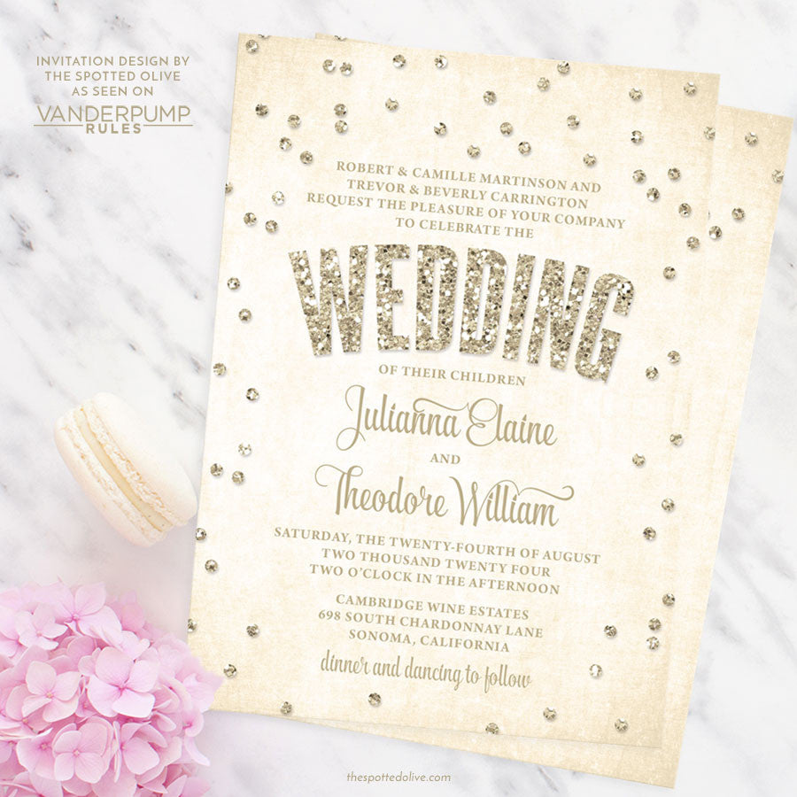 Champagne Confetti Wedding Invitations by The Spotted Olive - As seen on Vanderpump Rules - Scene