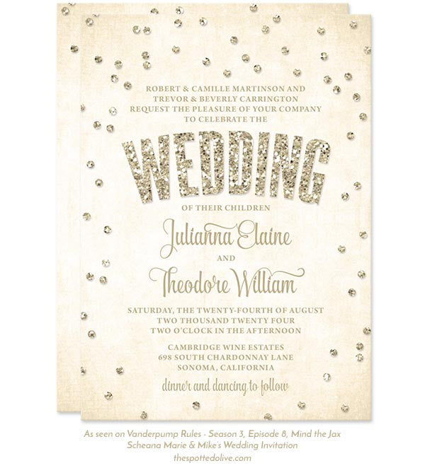 Champagne Confetti Wedding Invitations by The Spotted Olive - As seen on Vanderpump Rules
