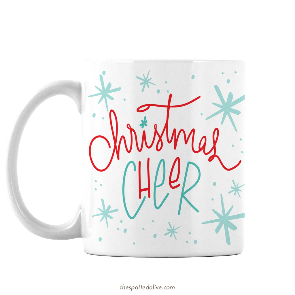 Hand Lettered Christmas Cheer Coffee Mug by The Spotted Olive - Left