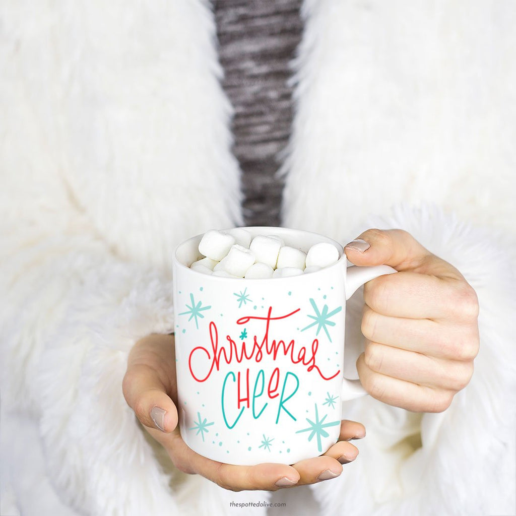 Hand Lettered Christmas Cheer Coffee Mug by The Spotted Olive - Scene