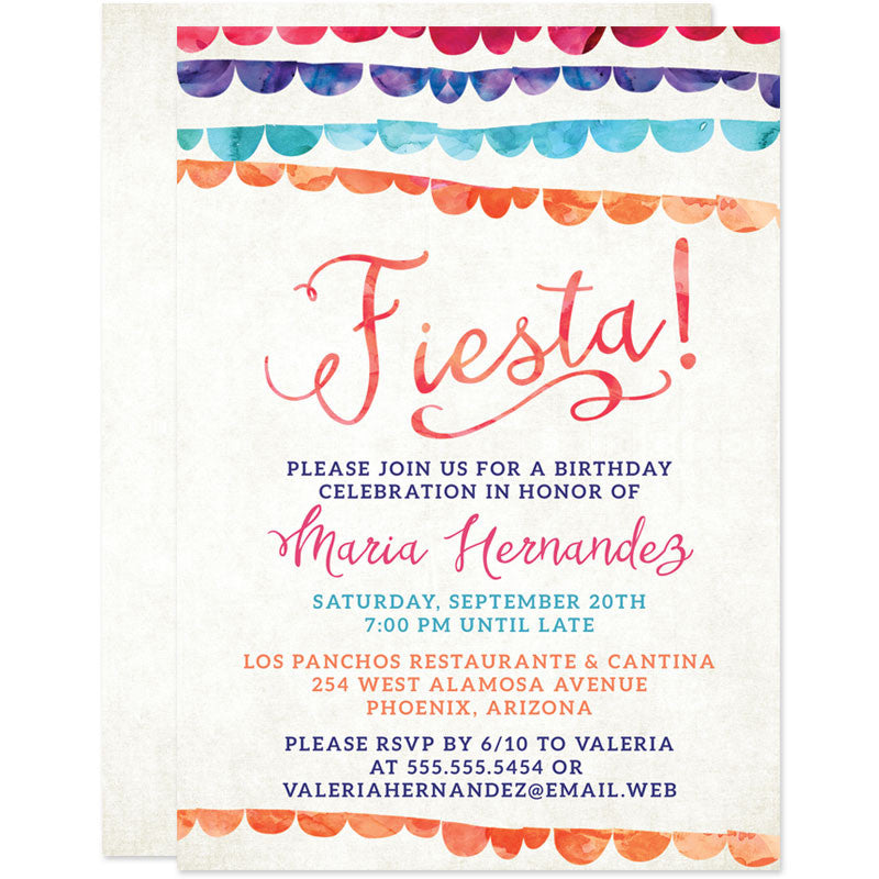 Colorful Banners Fiesta Birthday Party Invitations