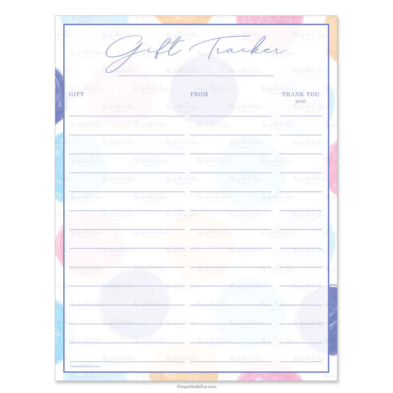 Colorful Dots Gift Tracker Printable Digital File