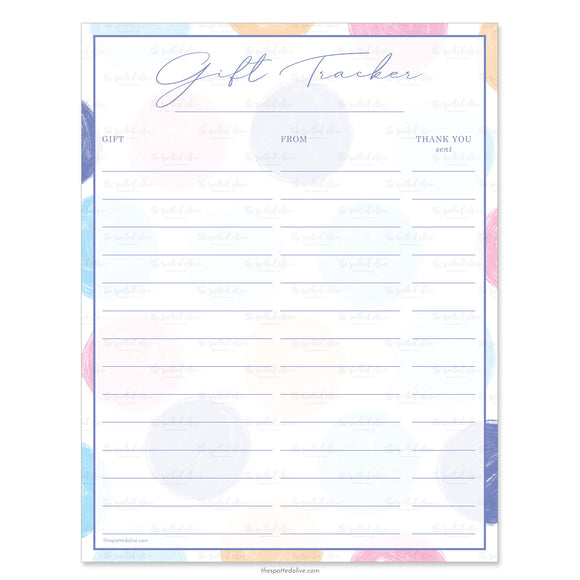 Colorful Dots Gift Tracker Printable Digital File