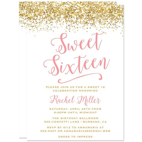 Gold Confetti Joy Sweet 16 Invitations by The Spotted Olive