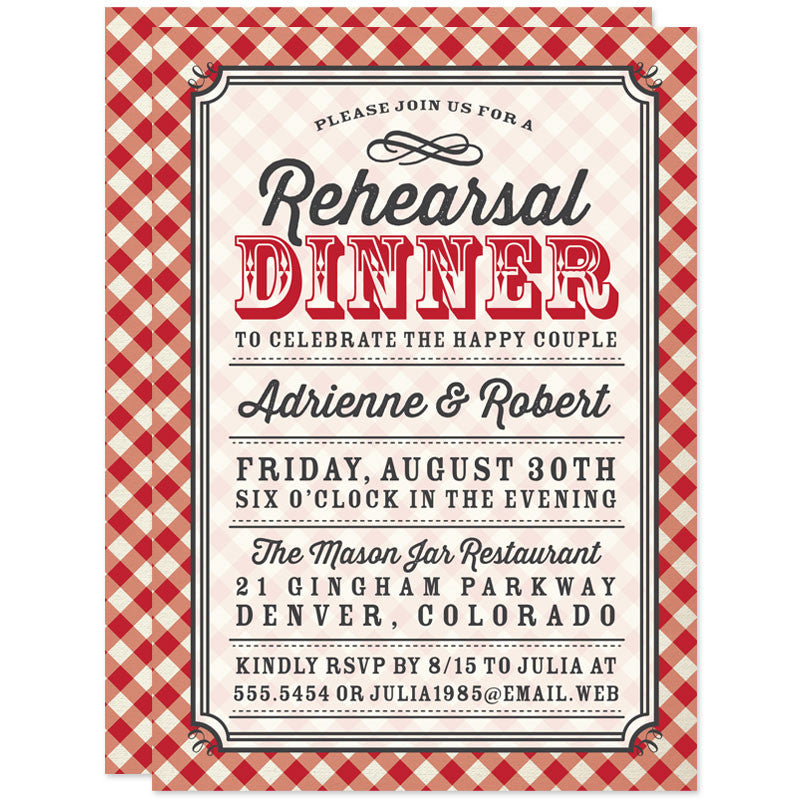 Country Gingham Rehearsal Dinner Invitations by The Spotted Olive