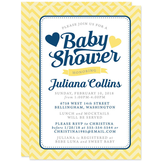 Baby Shower Invitations - Yellow Navy & Gray Chevron - The Spotted Olive
