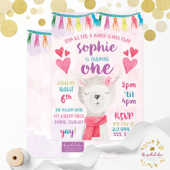 Kids Birthday Party Invitations - Cute Llama