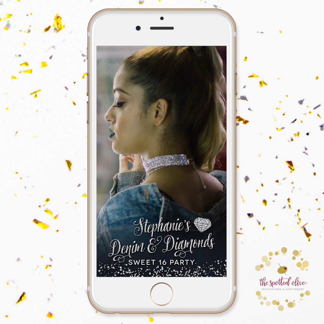 Denim & Diamonds Gems Sweet 16 Personalized Snapchat Geofilter