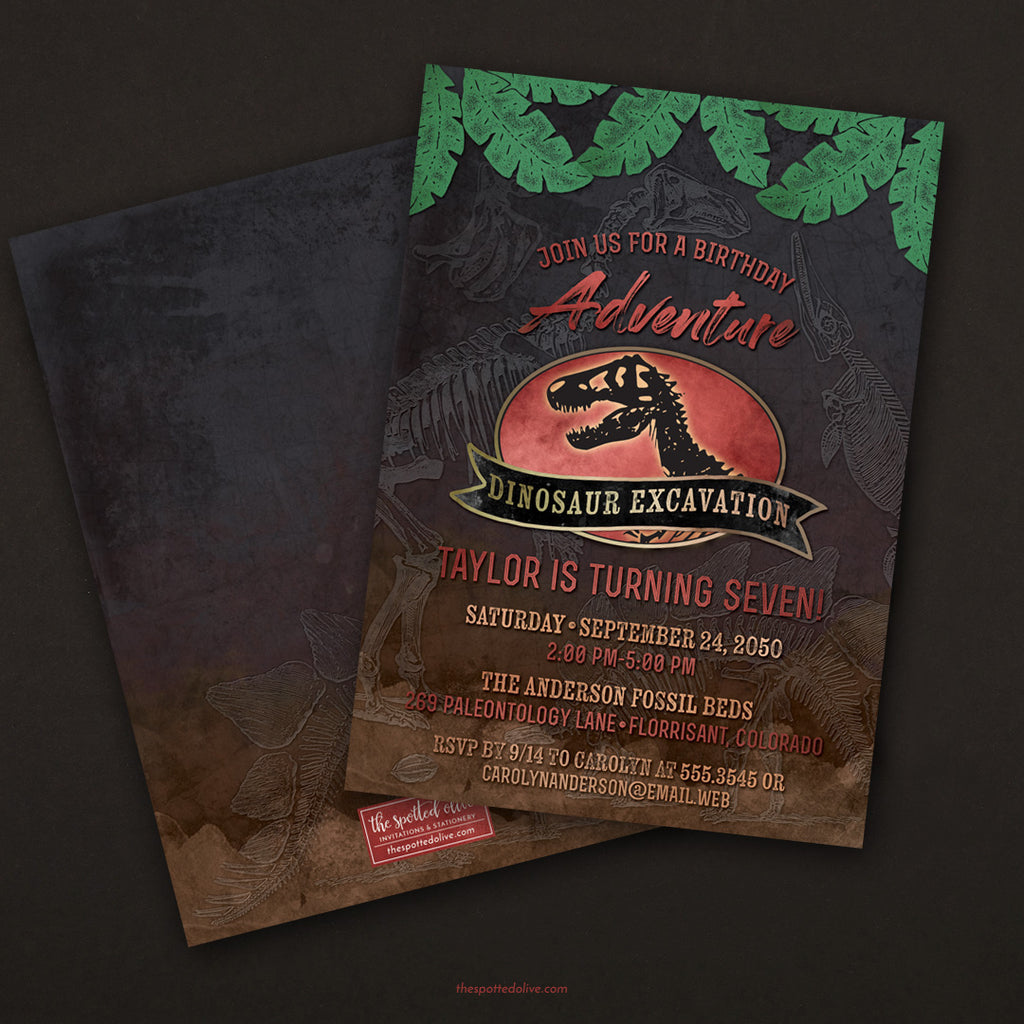 Dinosaur Excavation Birthday Party Invitations by The Spotted Olive - Scene