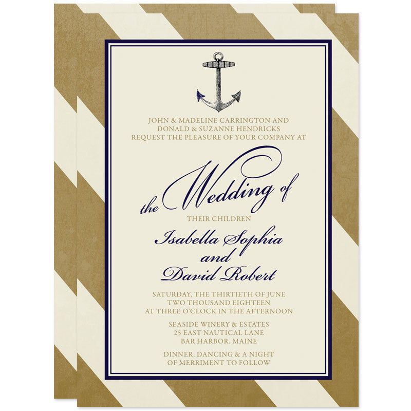 Elegant Gold & Navy Nautical Wedding Invitations