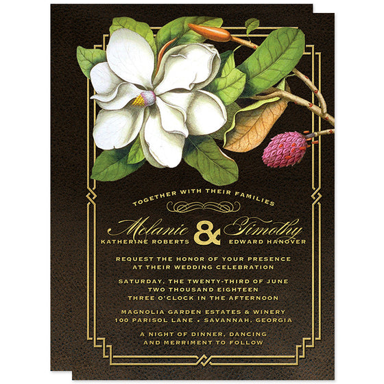 Elegant Vintage Southern Magnolia Wedding Invitations