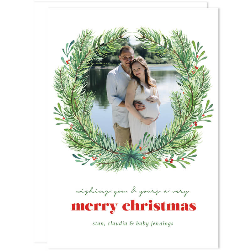 Evergreen Wreath Holiday Photo Cards by The Spotted Olive