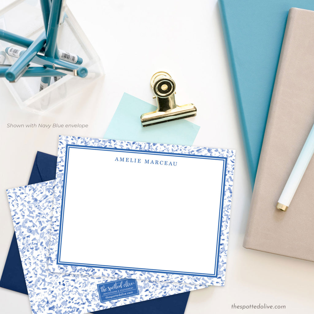 French Blue Stipple Personalized Note Cards by The Spotted Olive - Scene