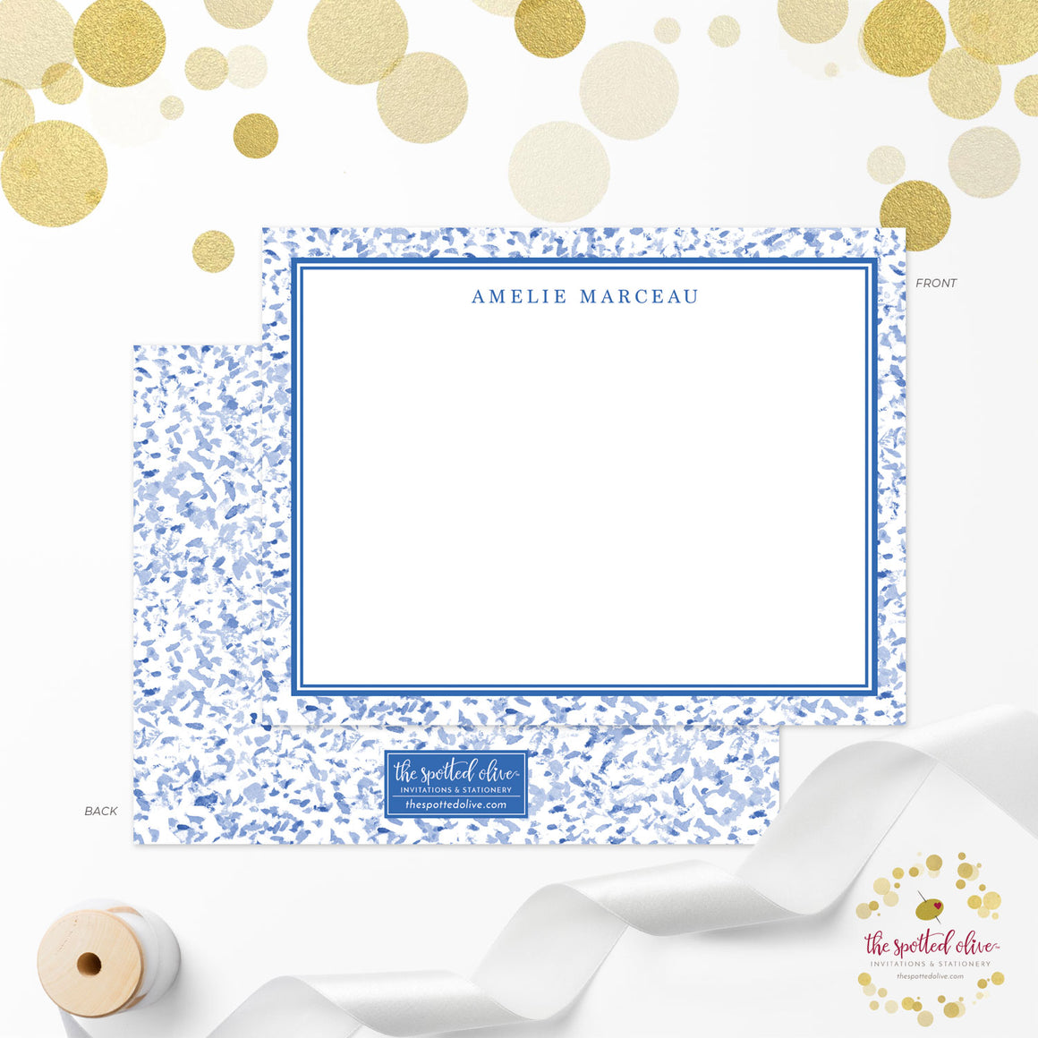 French Blue Stipple Personalized Note Cards by The Spotted Olive