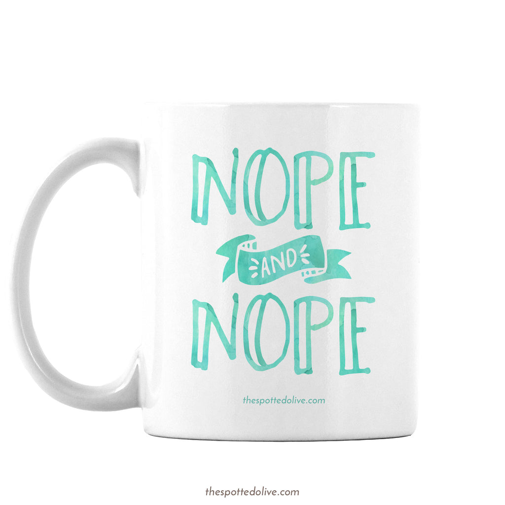 Funny Nope and Nope Coffee Mug by The Spotted Olive - Left