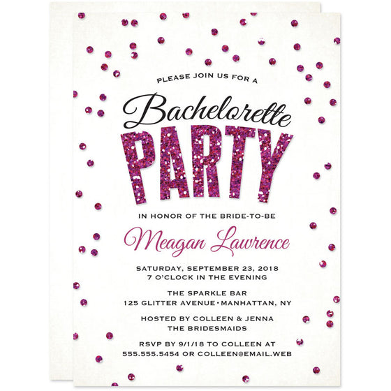 Glitter Look Confetti Bachelorette Party Invitations
