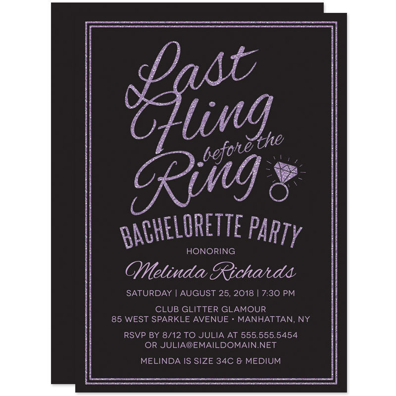 Glitter Look Last Fling Before The Ring Bachelorette Party Invitations