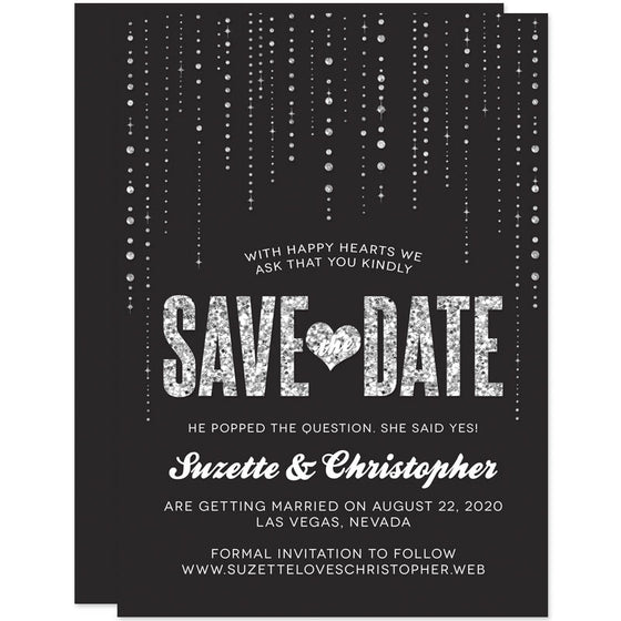 Glitter Look Streaming Gems Save The Date Cards