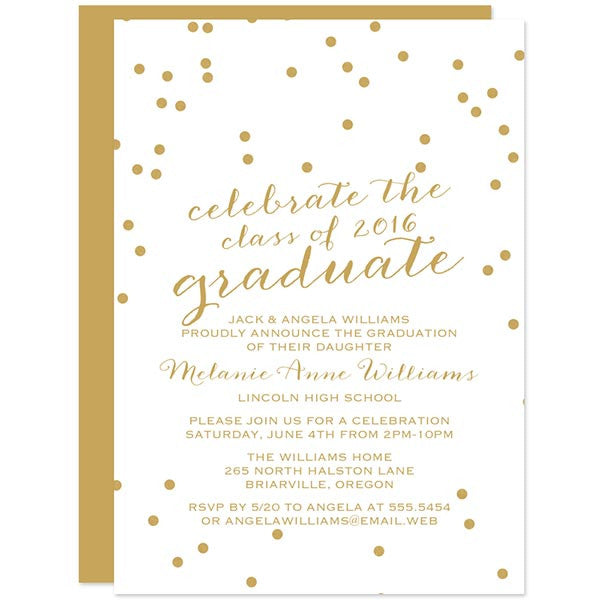 Gold Confetti Graduation Party Invitations by The Spotted Olive