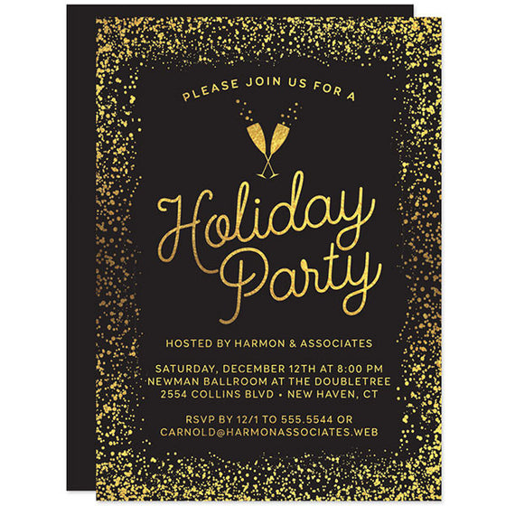 Gold Confetti  Bubbly Holiday Party Invitations