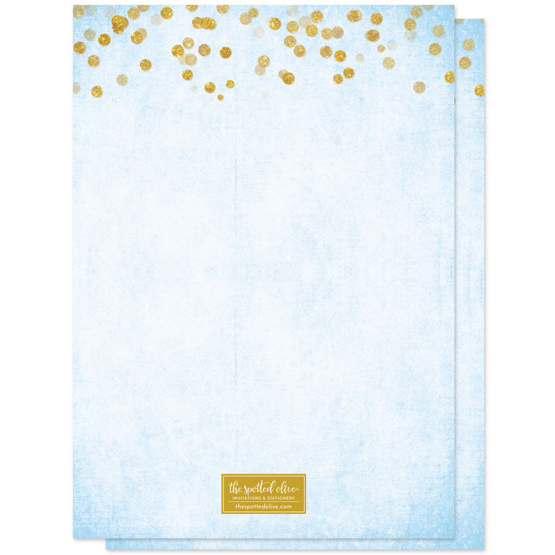 Gold Confetti Something Blue Bridal Shower Invitations by The Spotted Olive - Back